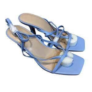 NEW A&F Abercrombie Fitch Blue Kitten Heels Square Open Toe Sandals Womens 8.5